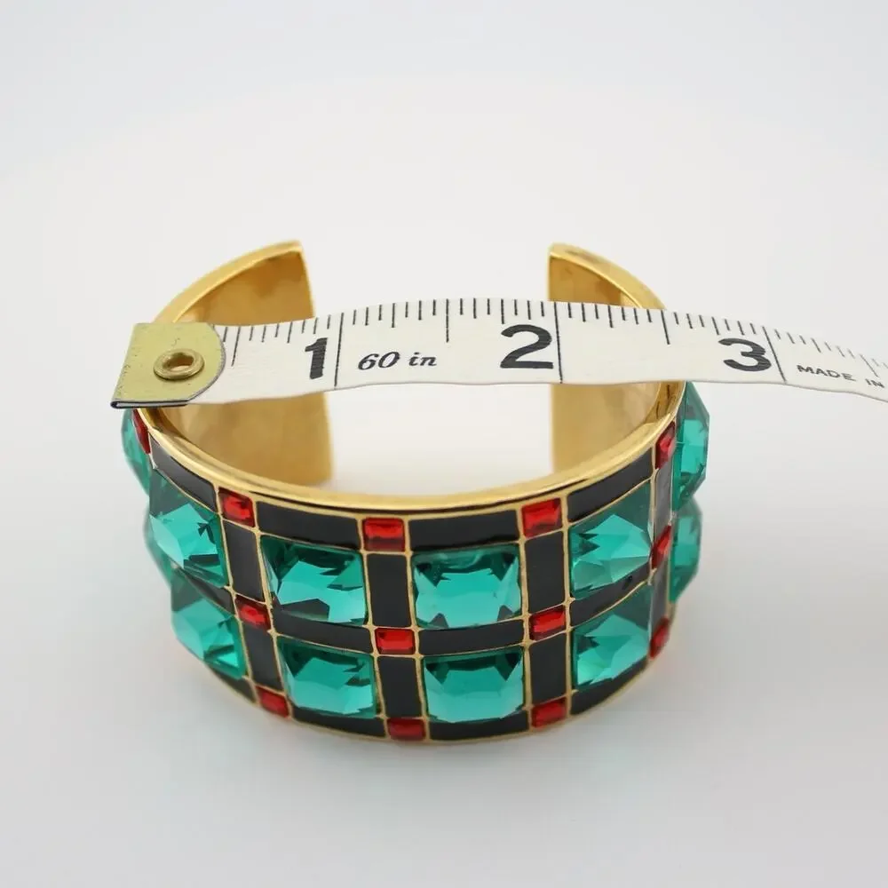 Kate Spade Lewitt Squares Gold Green Red Enamel Cuff Bracelet - Picture 7 of 9